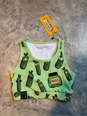 TC Chomkles Green Pickle-Print Sports Bra - XS